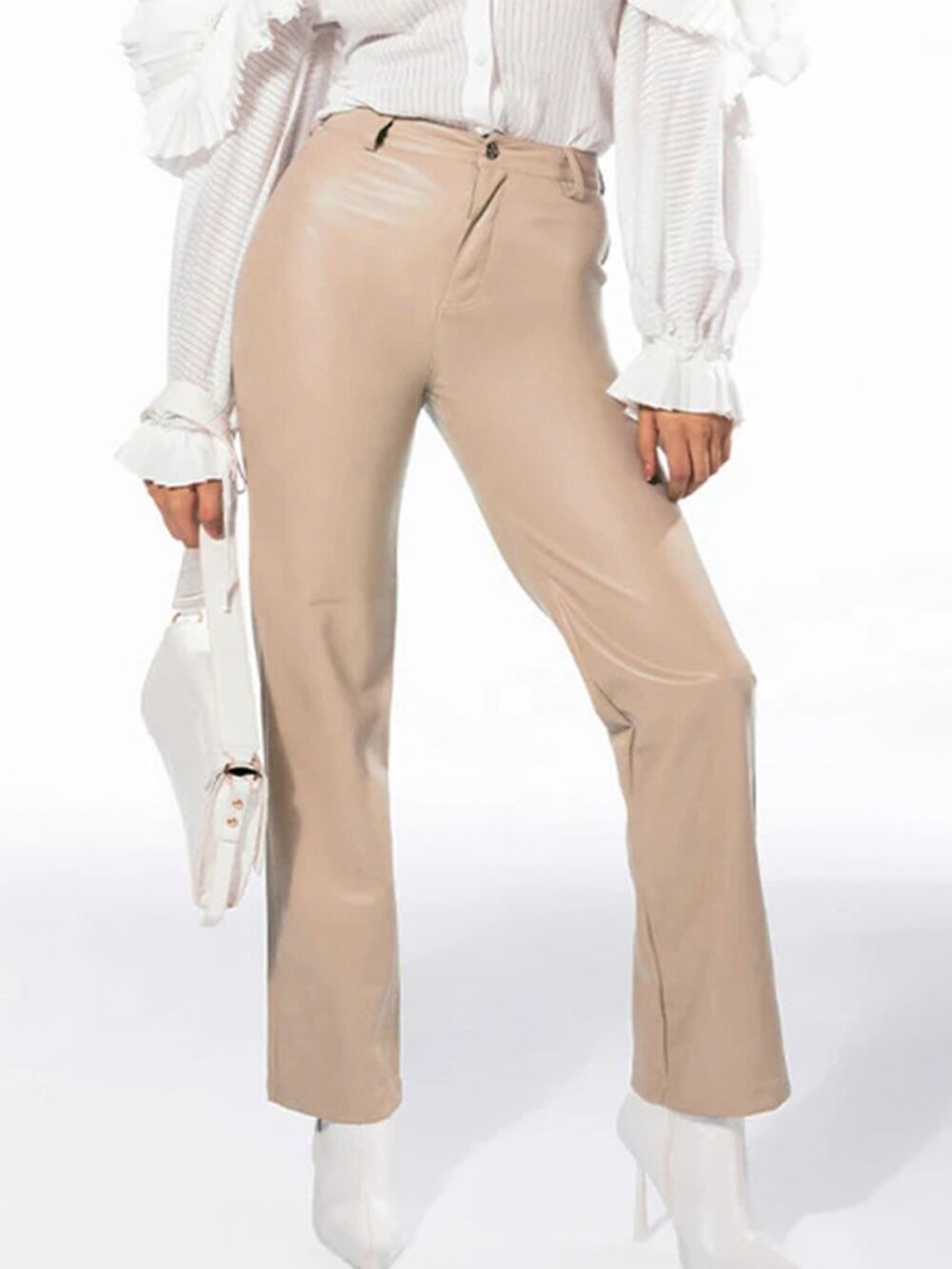 Akira Beige High Rise Vegan Leather Pants NWT NEW Size 27